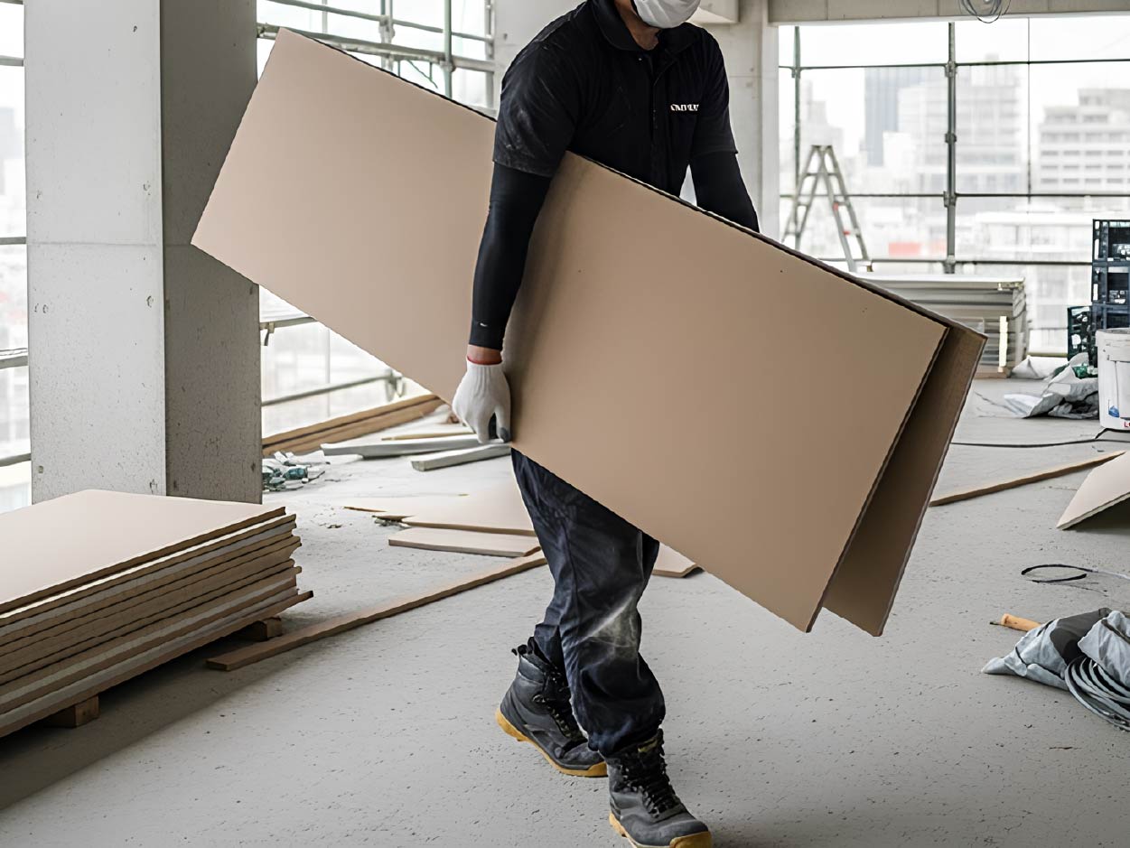 建設現場での資材の荷揚げ作業